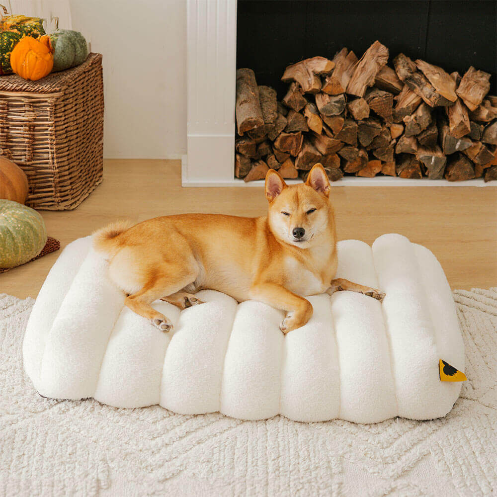 Large Washable Creamy Cozy Flat Dog Beds - Cheesecake