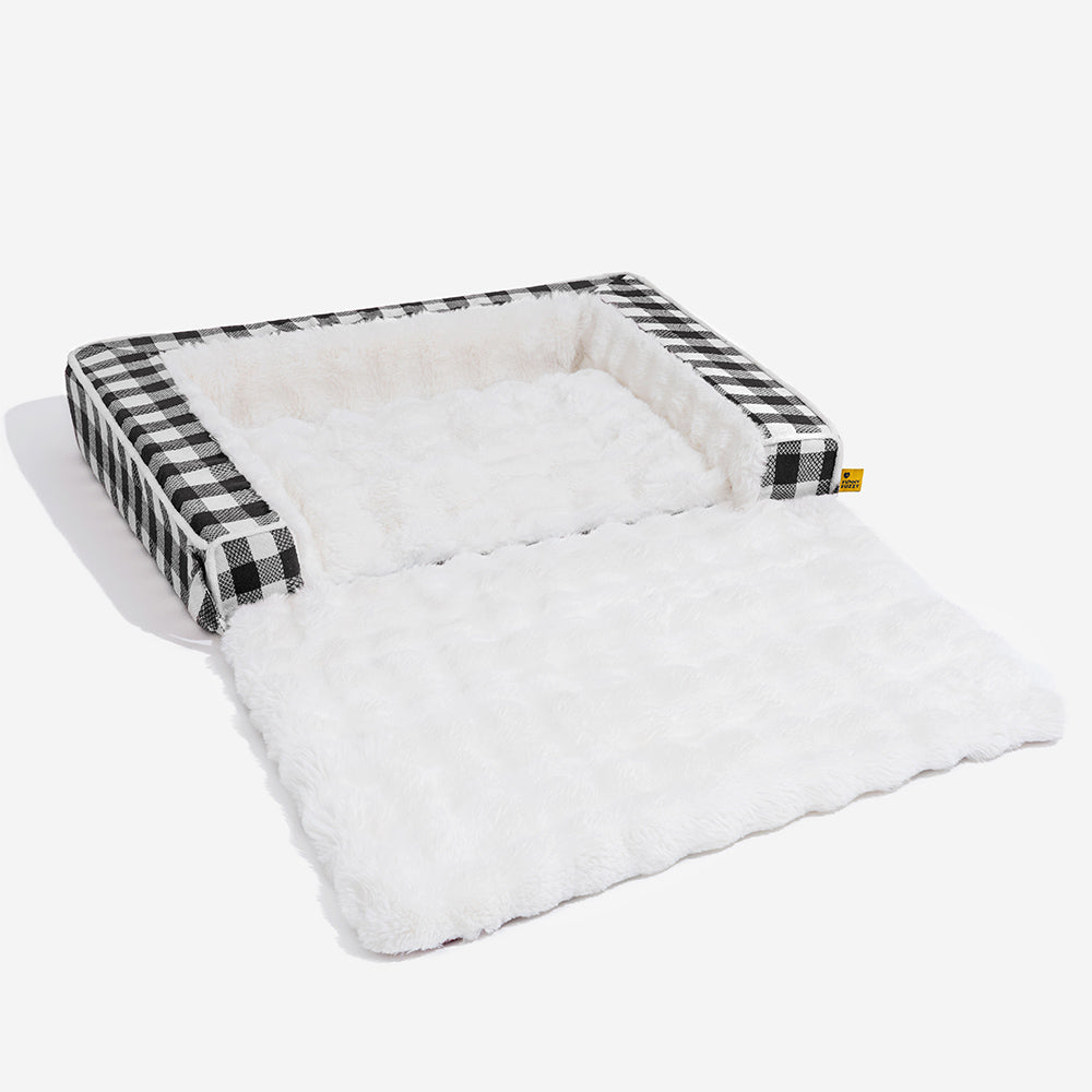 Classic Plaid Ergonomic Calming Dog Bed - Expandable＆Washable