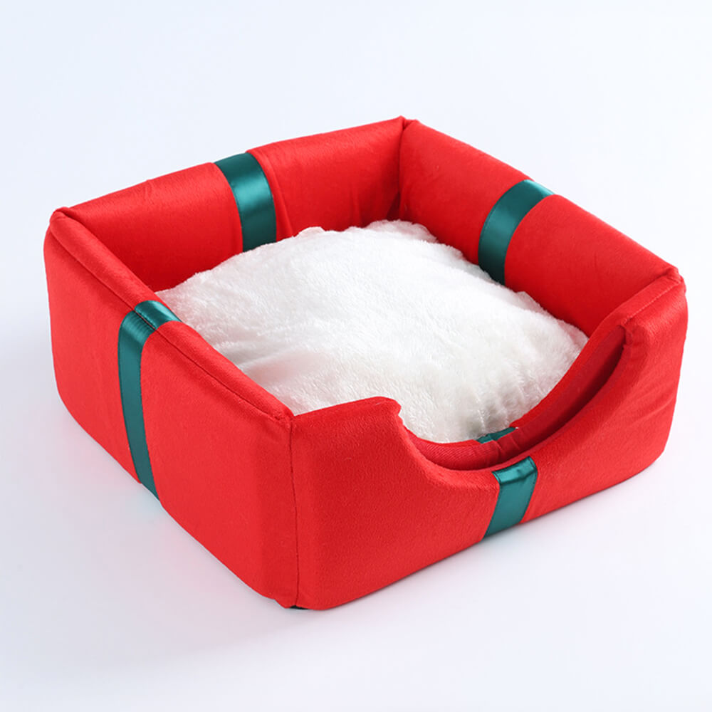 Christmas Gift Box Warm Sleeping Semi-Enclosed Cave Dog & Cat Bed