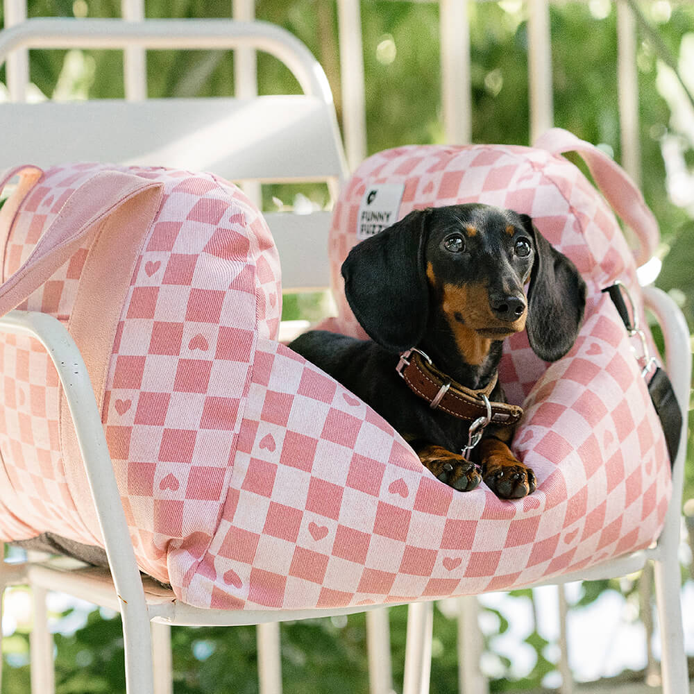 Vintage Heart Checkerboard Dog Car Seat Bed