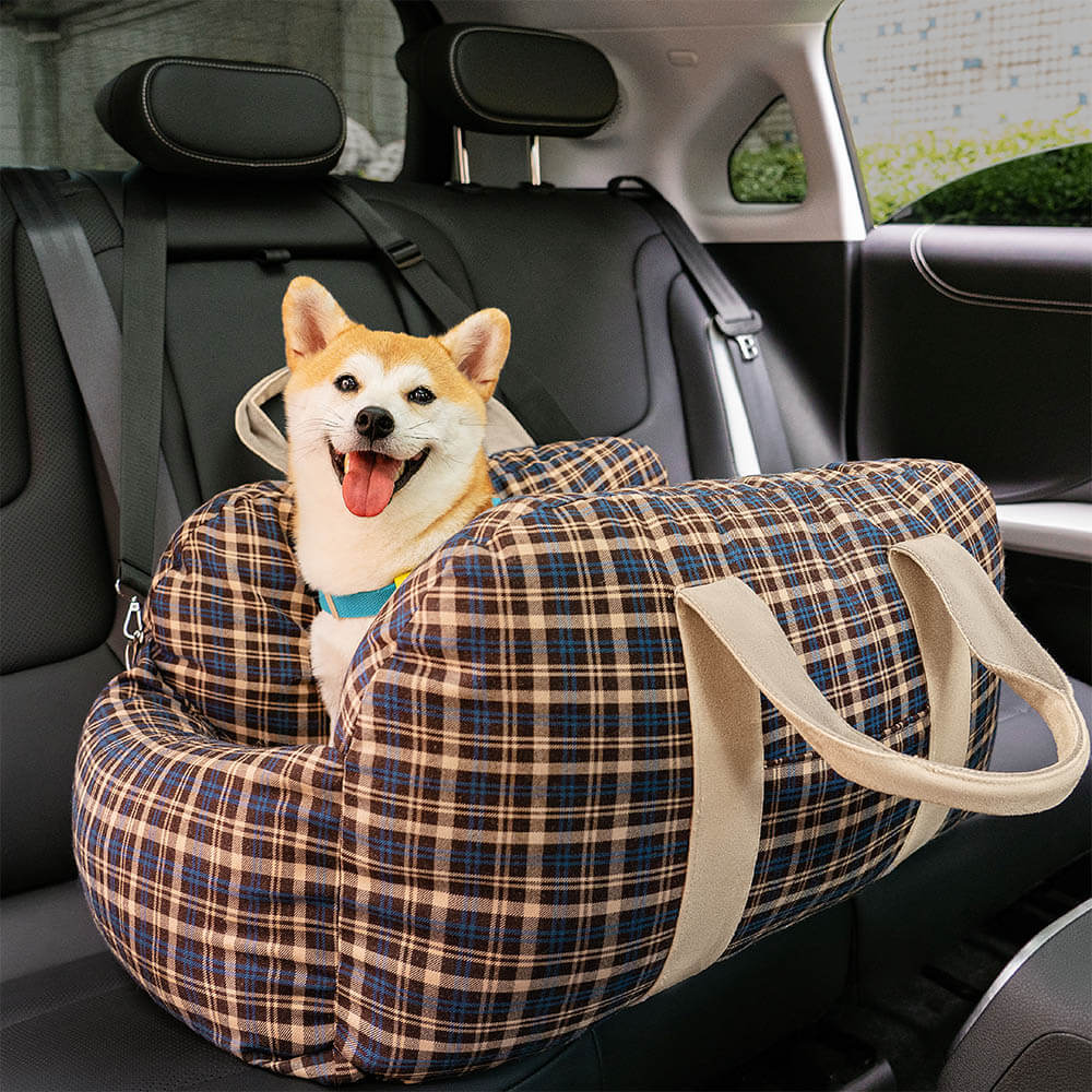 Vintage Heart Checkerboard Dog Car Seat Bed